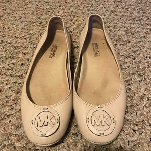 Michael Kors off white logo leather flats.